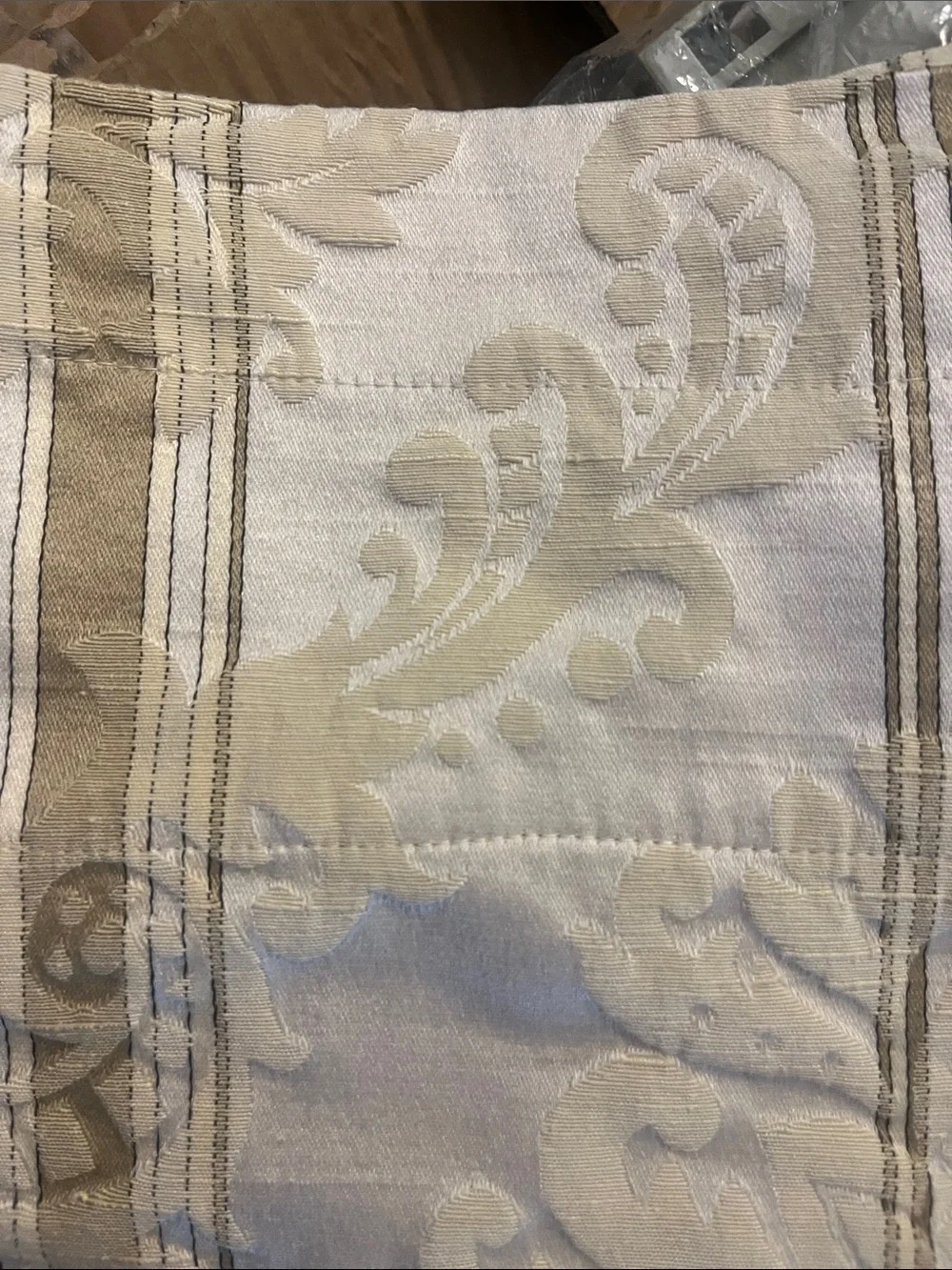 2pc Cream and Tan colored valances with pattern 211